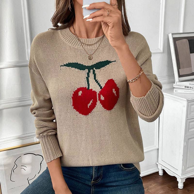 Valentine's Day cherry jacquard knitted sweater