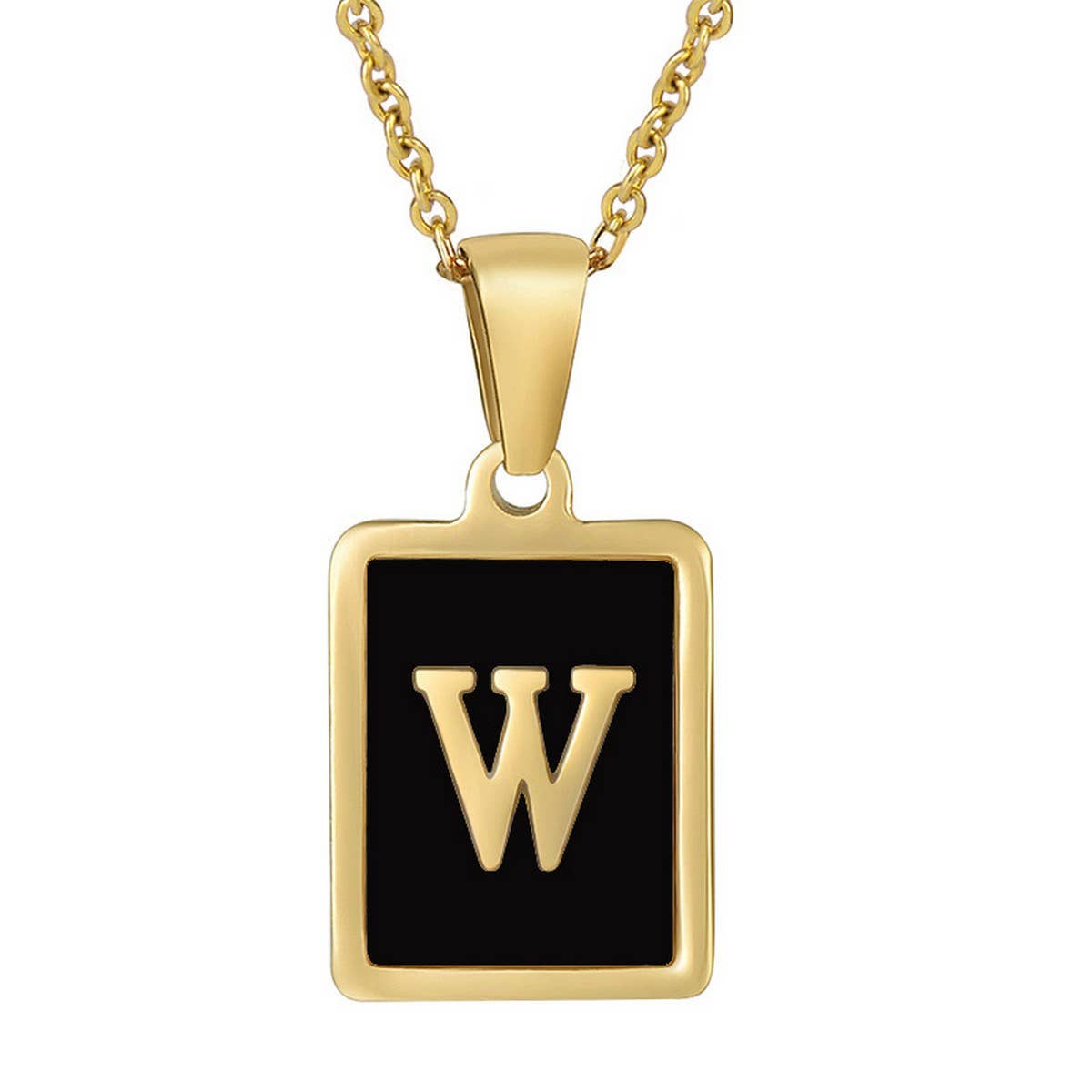 CWAJE1947_Personality Square Black Letter Necklace,Gold