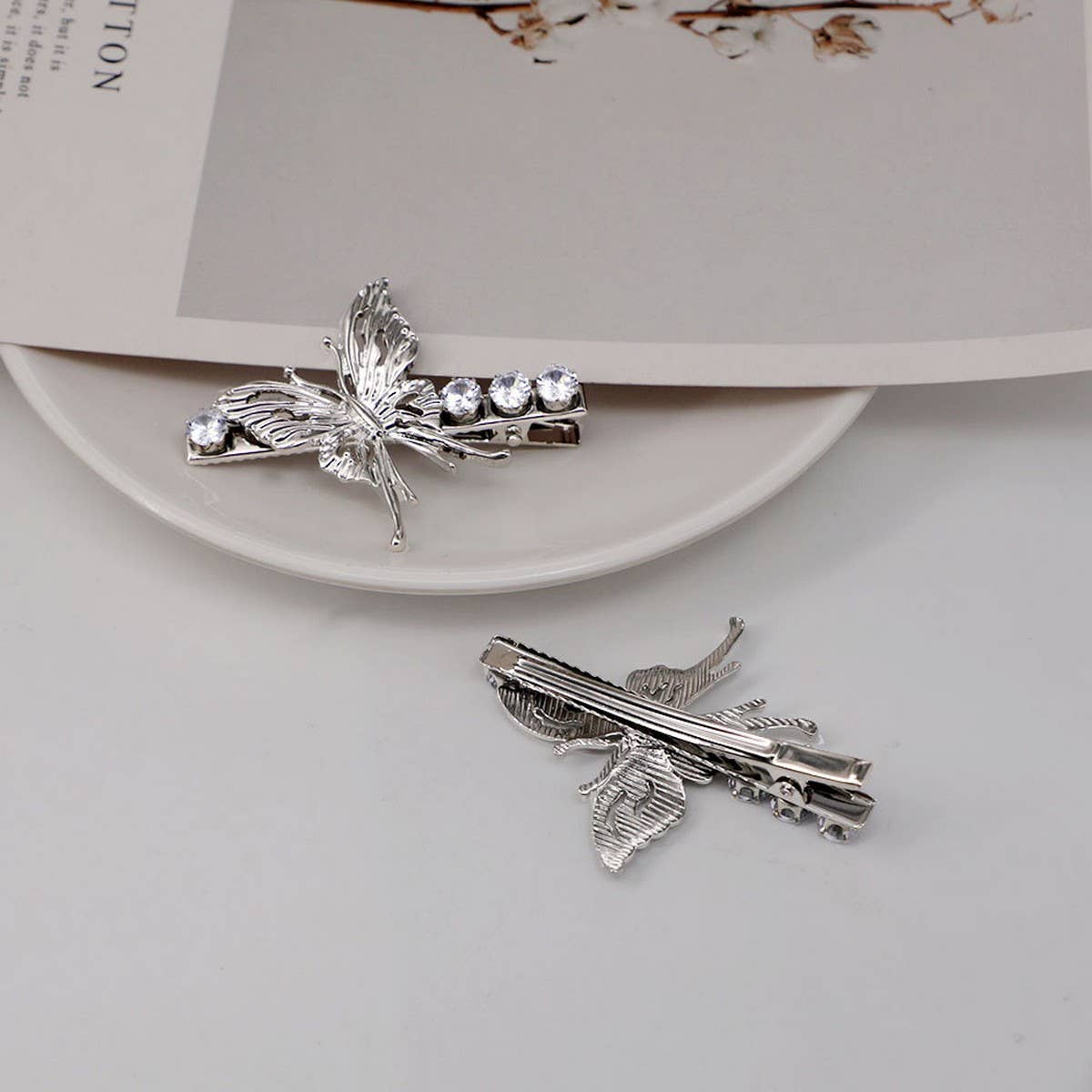 COLD STYLE LIQUID METAL BUTTERFLY ZIRCON HAIRPIN
