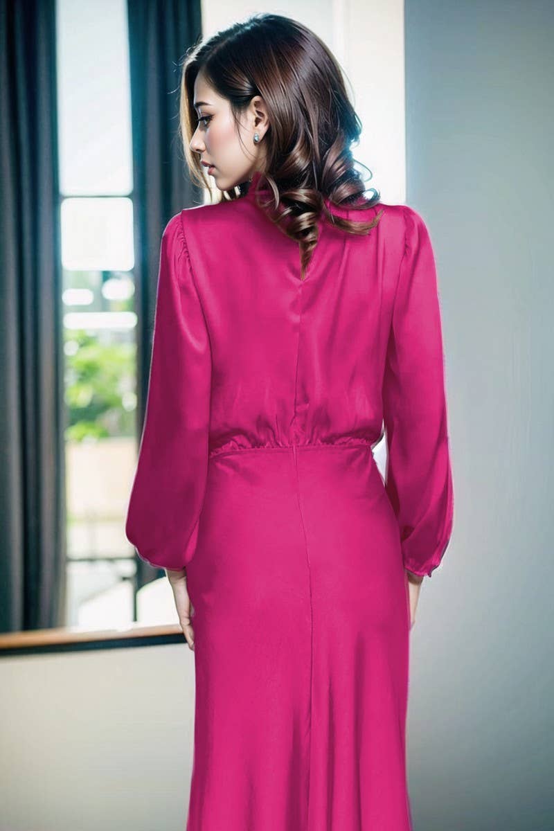 CWDMD3470_SATIN LANTERN SLEEVE EVENING DRESS