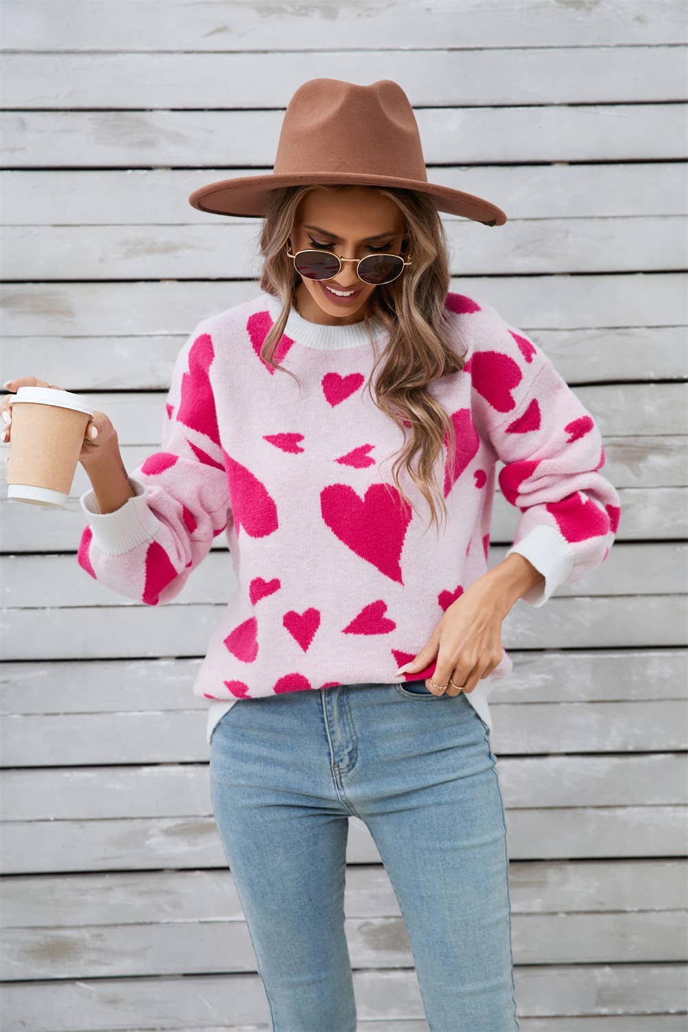 VALENTINE'S DAY MATCHING HEART JACQUARD SWEATER