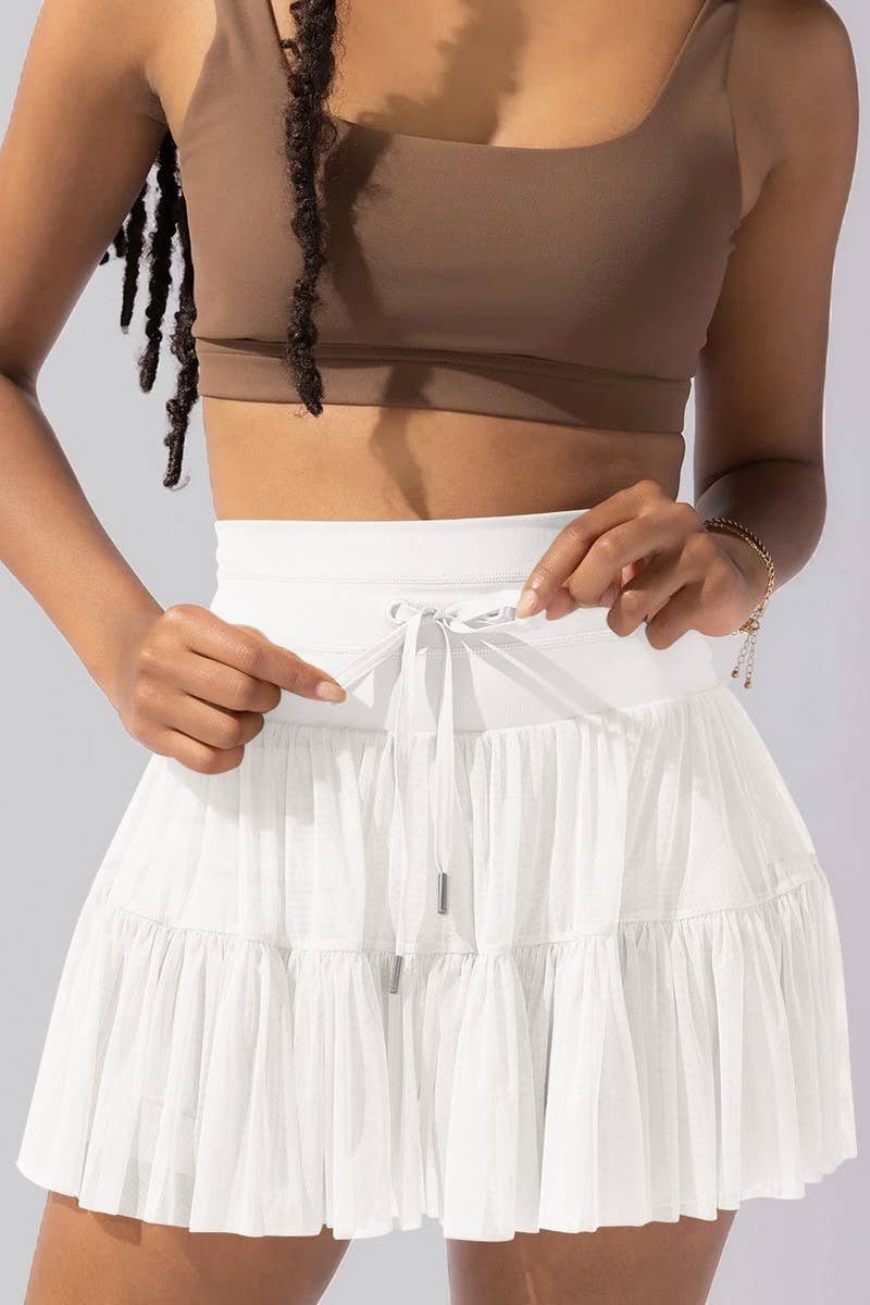 CWBSS0490_SPRING AND SUMMER HIGH WAIST LACE UP PLEATED SKIRT