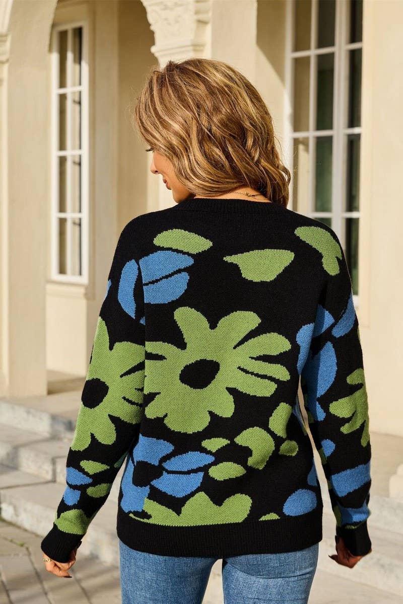 CWOSWL07600_FLORAL PRINT LONG SLEEVE KNIT SWEATER