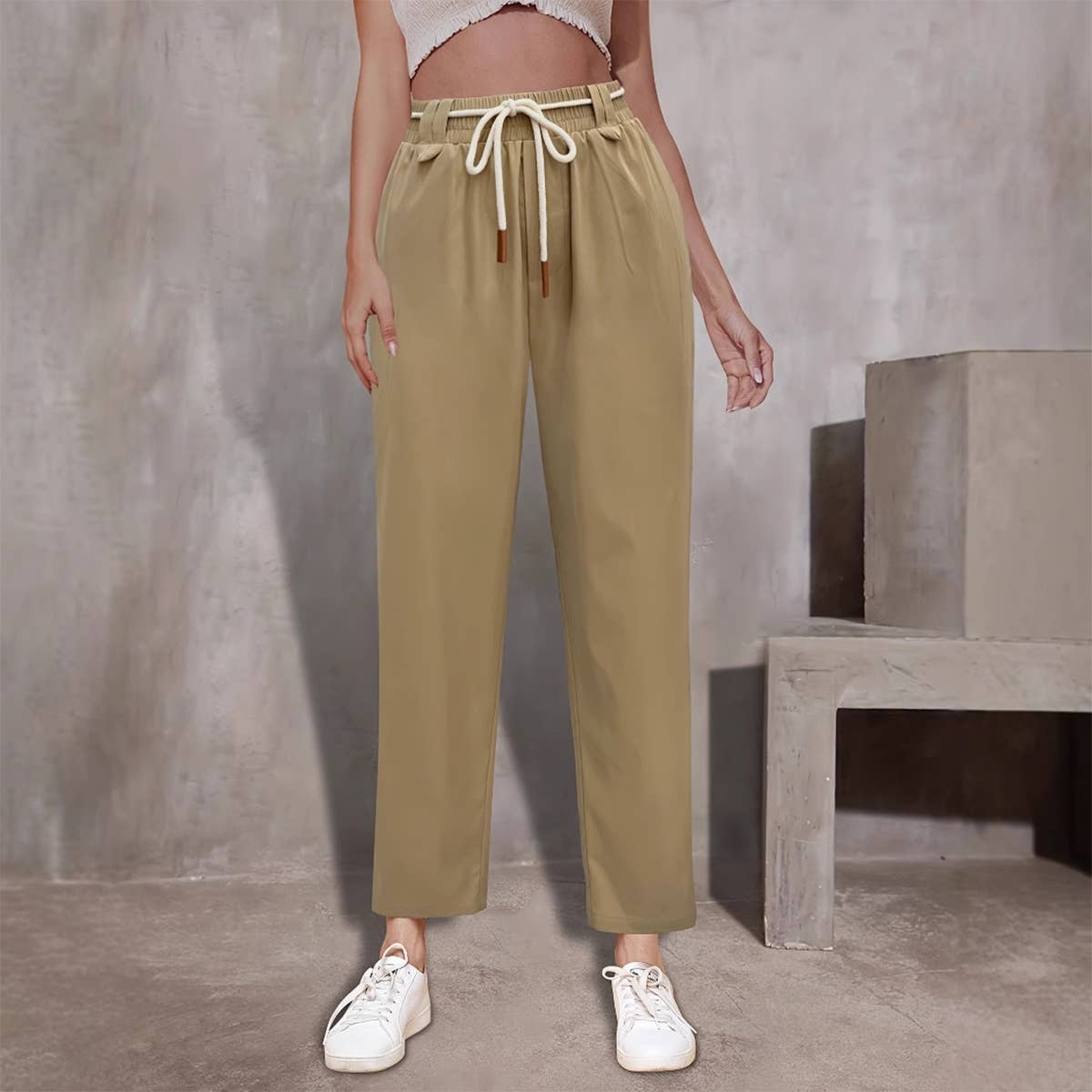 Harlan Casual waist rope smoke pipe pants