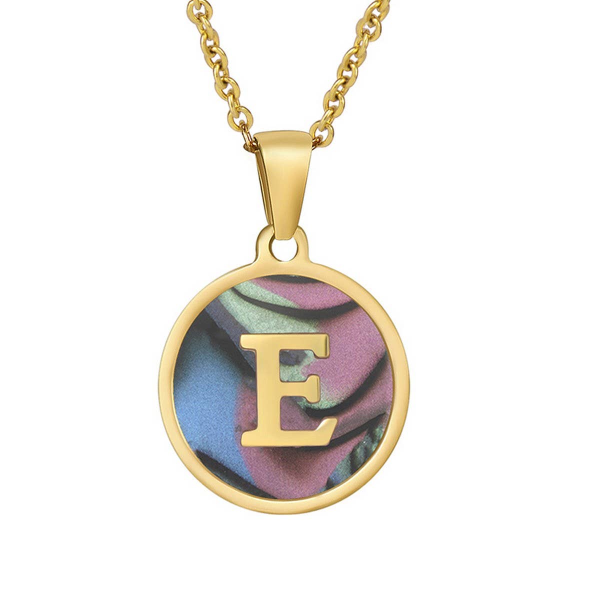 CWAJE1936_Round Stainless Steel Color Shell Letter Necklace