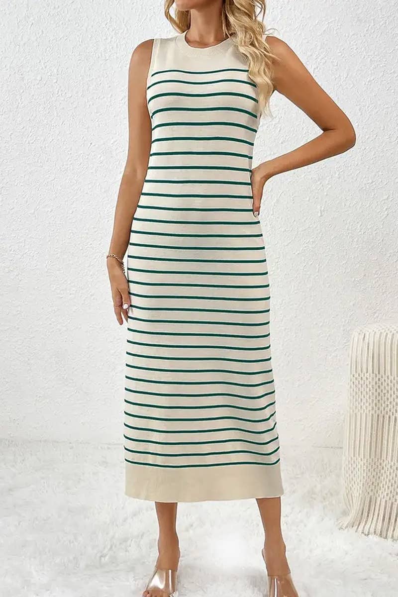 CWDMD4848_SPRING AND SUMMER SLIM STRIPED FASHION DRESS
