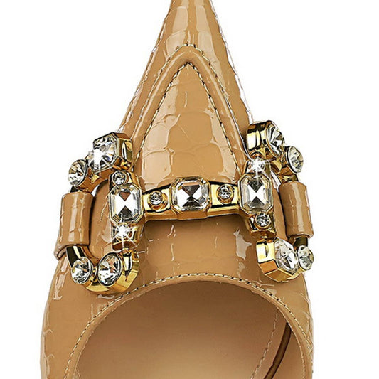 WOMEN METAL RHINESTONE BUCKLE HIGH HEELS