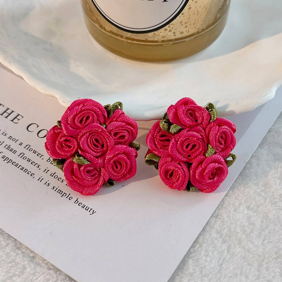 Handmade Rose Chic Fresh Fabric Stud Earrings