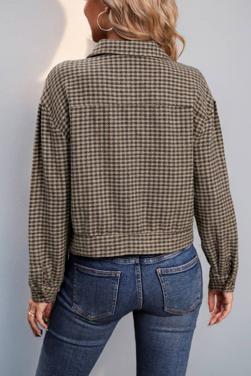 CWOJA1536_VINTAGE PLAID LONG-SLEEVED LAPEL TOP SHORT