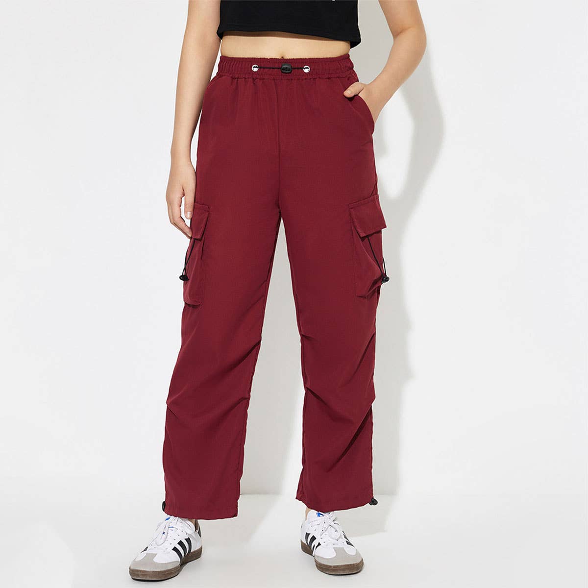 ELASTIC HIGH-WAISTED ENCORE RED CASUAL OVERALLS