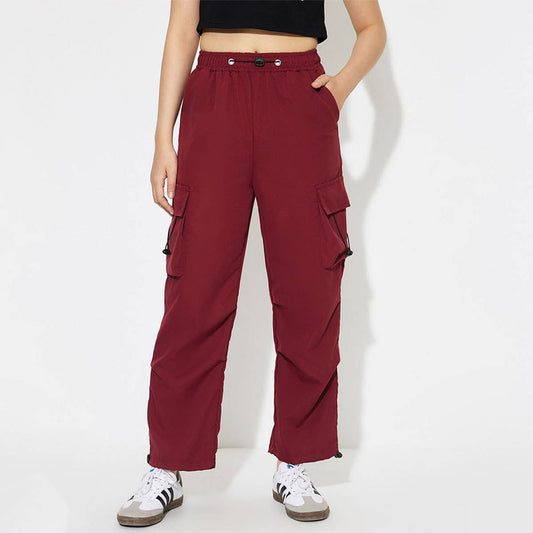 ELASTIC HIGH-WAISTED ENCORE RED CASUAL OVERALLS