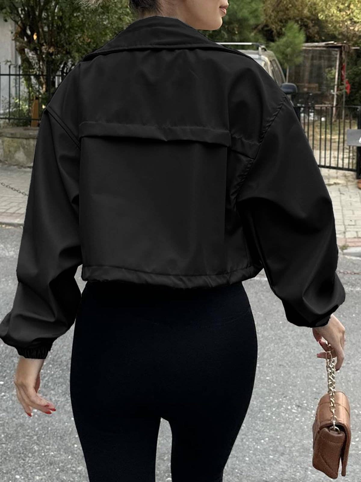 Short large lapel zipper jacket