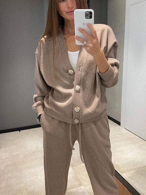 SINGLE-BREASTED CARDIGAN WIDE-LEG PANTS TRACKSUIT