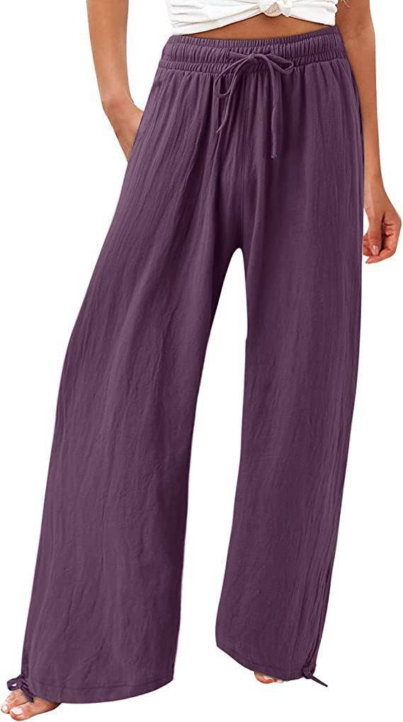 Solid-colored cotton linen loose wide-leg pants