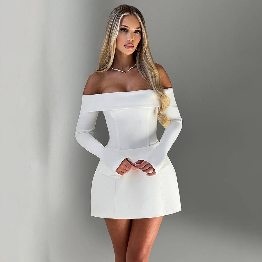 Strapless backless long-sleeved A-line dress
