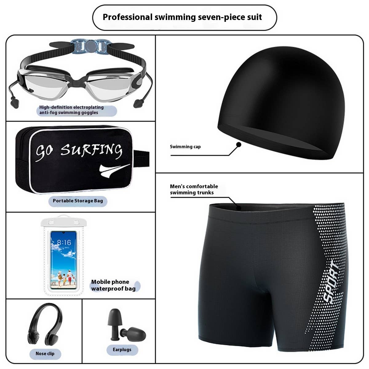 Men's Plus Size High Waist Swim Trunks