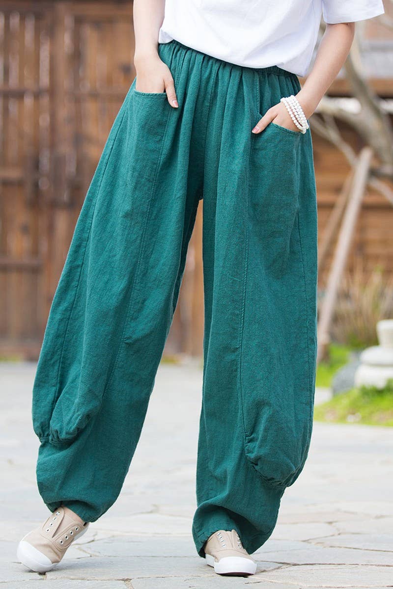 CWBLP1379_SOLID COLOR RAMIE SAND-WASHED WIDE-LEG PANTS