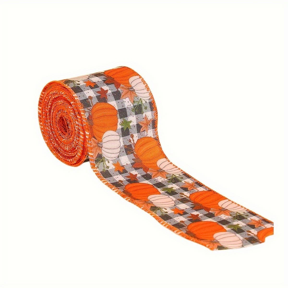 CWMM10206_THANKSGIVING RIBBON SET PUMPKIN PLAID FARMHOUSE