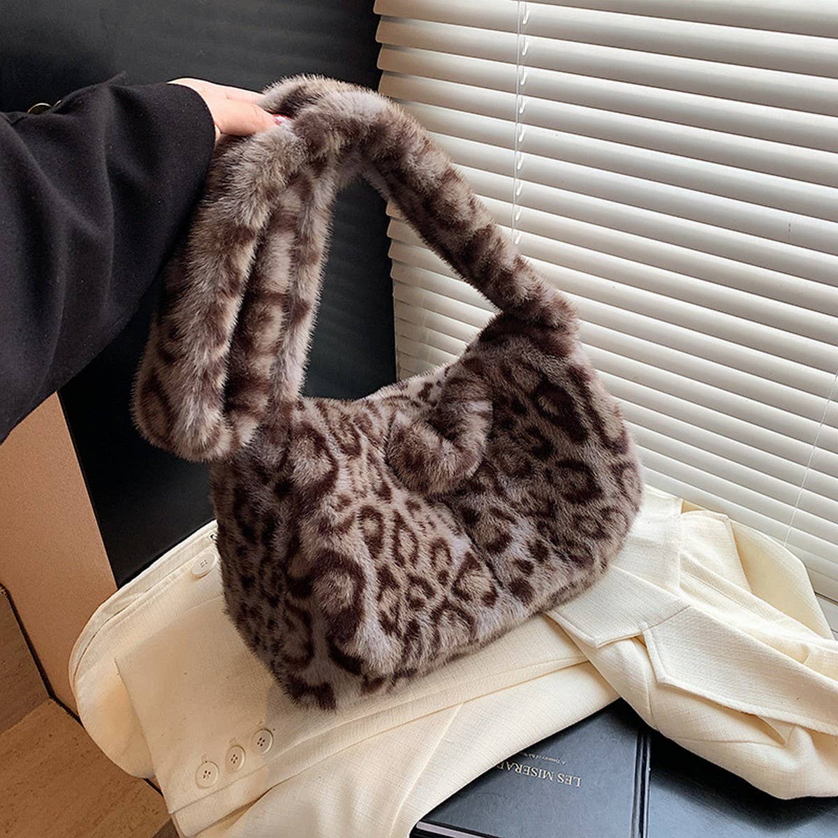 Leopard Faux Fur Tote Bag Women Shoulder Bag_CUAB00550