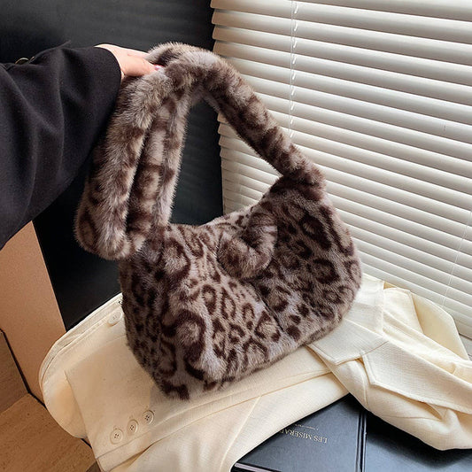 Leopard Faux Fur Tote Bag Women Shoulder Bag_CUAB00550