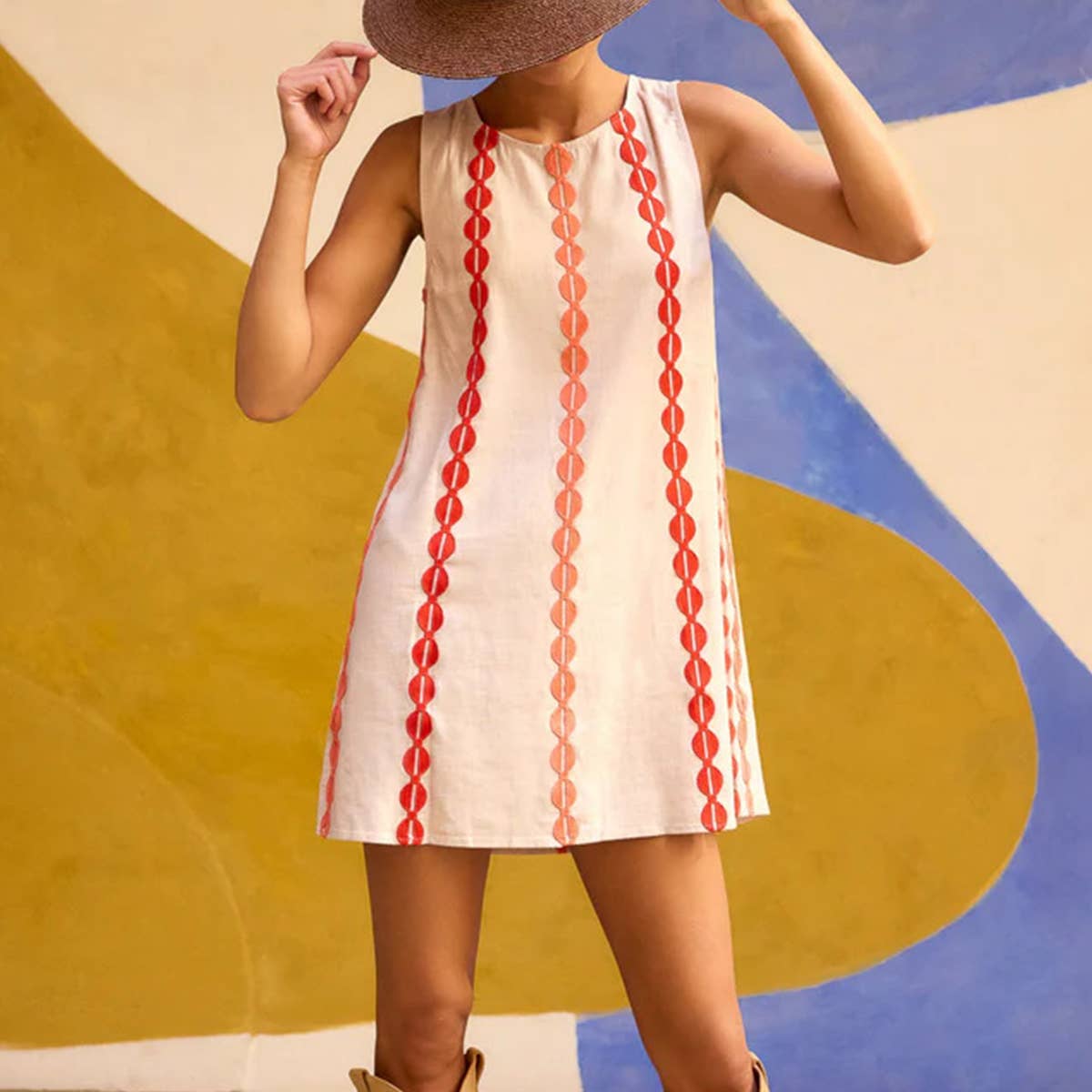 Round-neck pullover printed casual short dress