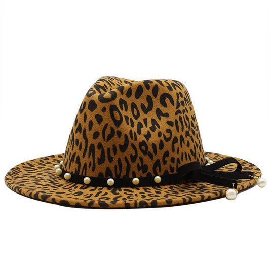 LEOPARD PRINT JAZZ HAT WOOLEN HAT WIDE BRIM HAT_CWAH2610
