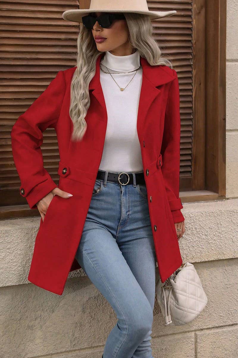 CWOCO00230_SOLID COLOR LAPEL WOOLEN SUIT SLIM COAT