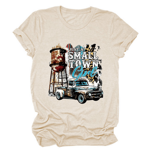 Just a Small Town Girl Print T-Shirt ??Loose Fit_CWTTS1525