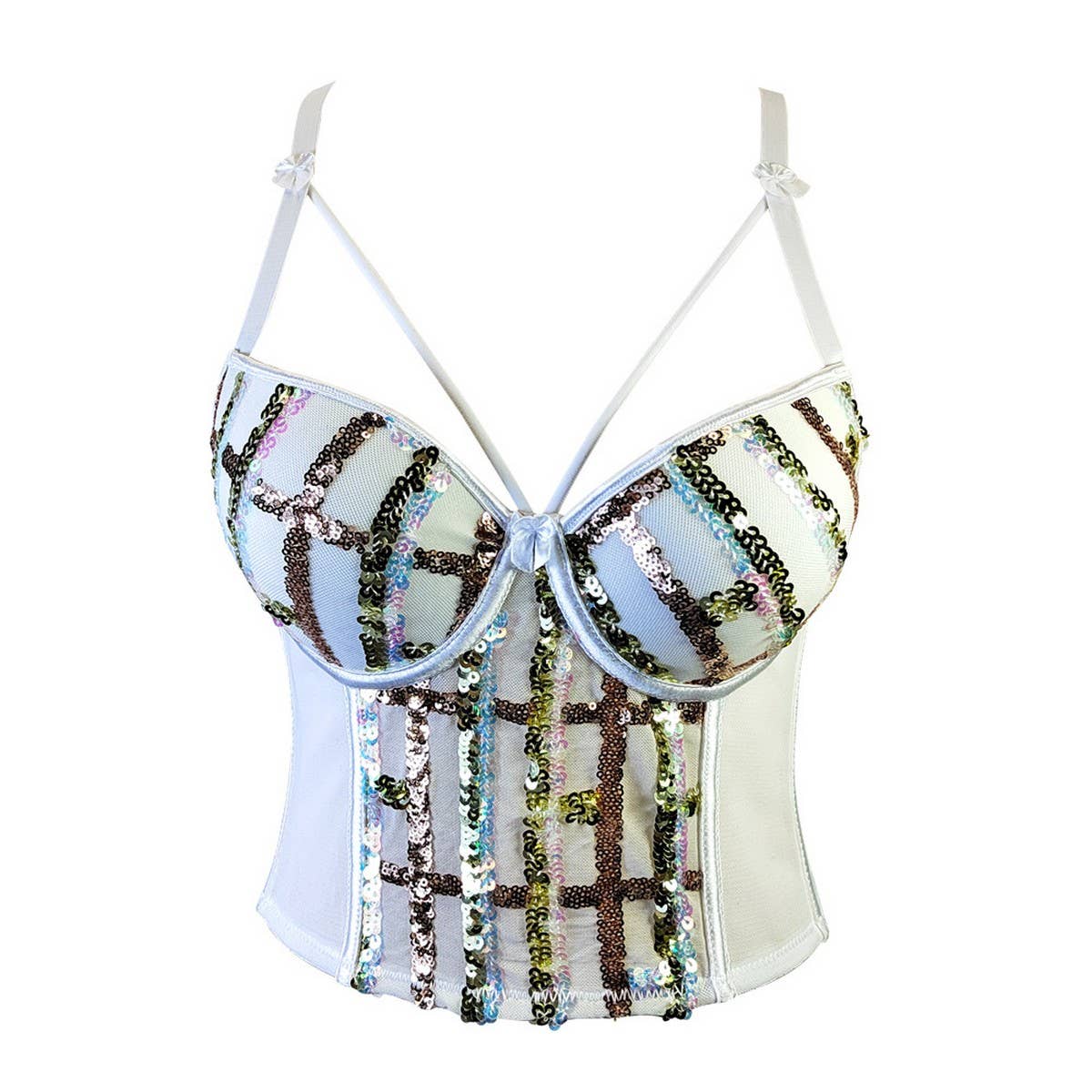 LACE EMBROIDERED SEQUINED HERRINGBONE CORSET