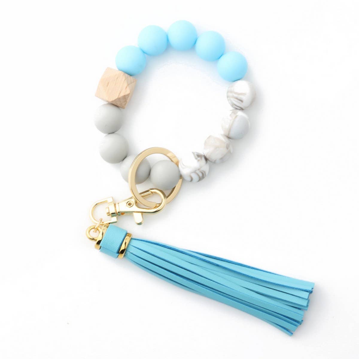 Tassel Wood & Silicone Bead Bracelet Keychain