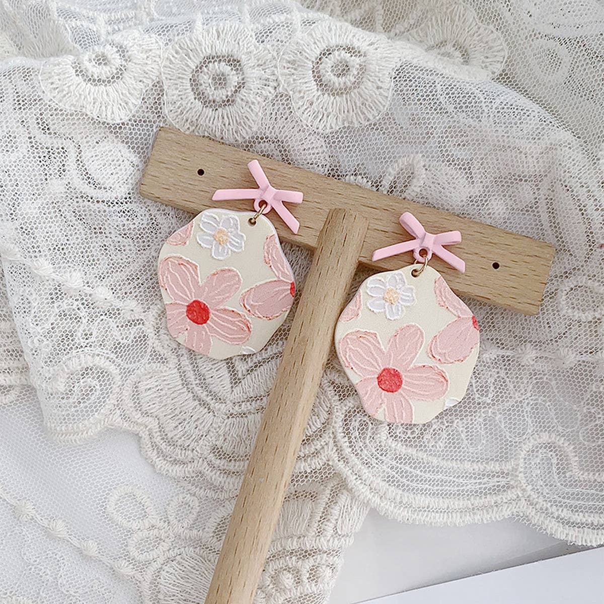 ROMANTIC PURPLE OIL PAINTING FLOWER ART EARRINGS