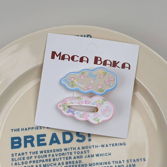 SWEET GIRL FLORAL BOW 2-PACK CLOUD HAIR CLIPS