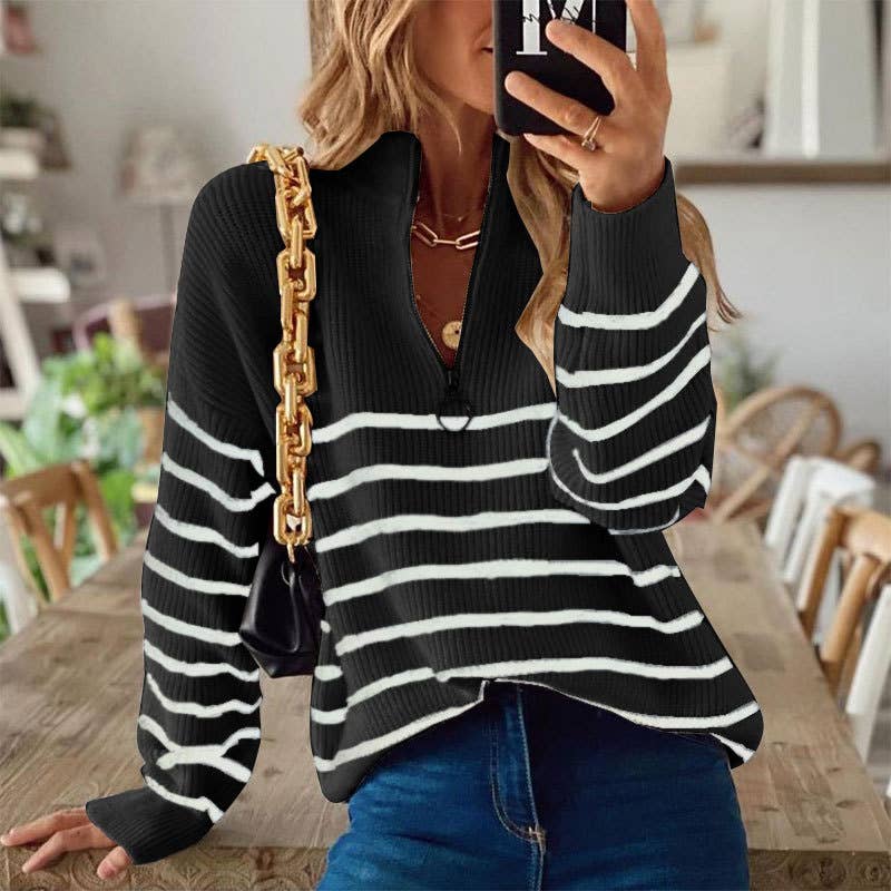 STRIPED ZIP-UP PULLOVER WITH MATCHING COLORS