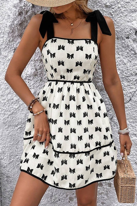 CWDSD7825_BOWKNOT FLORAL PATCHWORK TIE STRAP CAMI DRESS