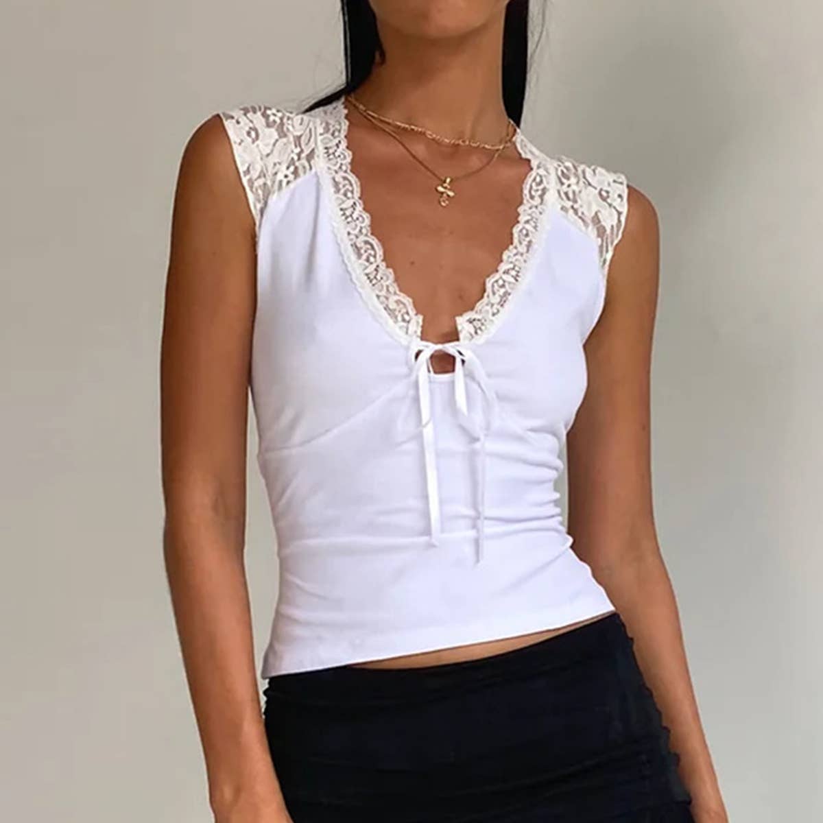 Street Style Lace Patchwork Hollow Out Tank