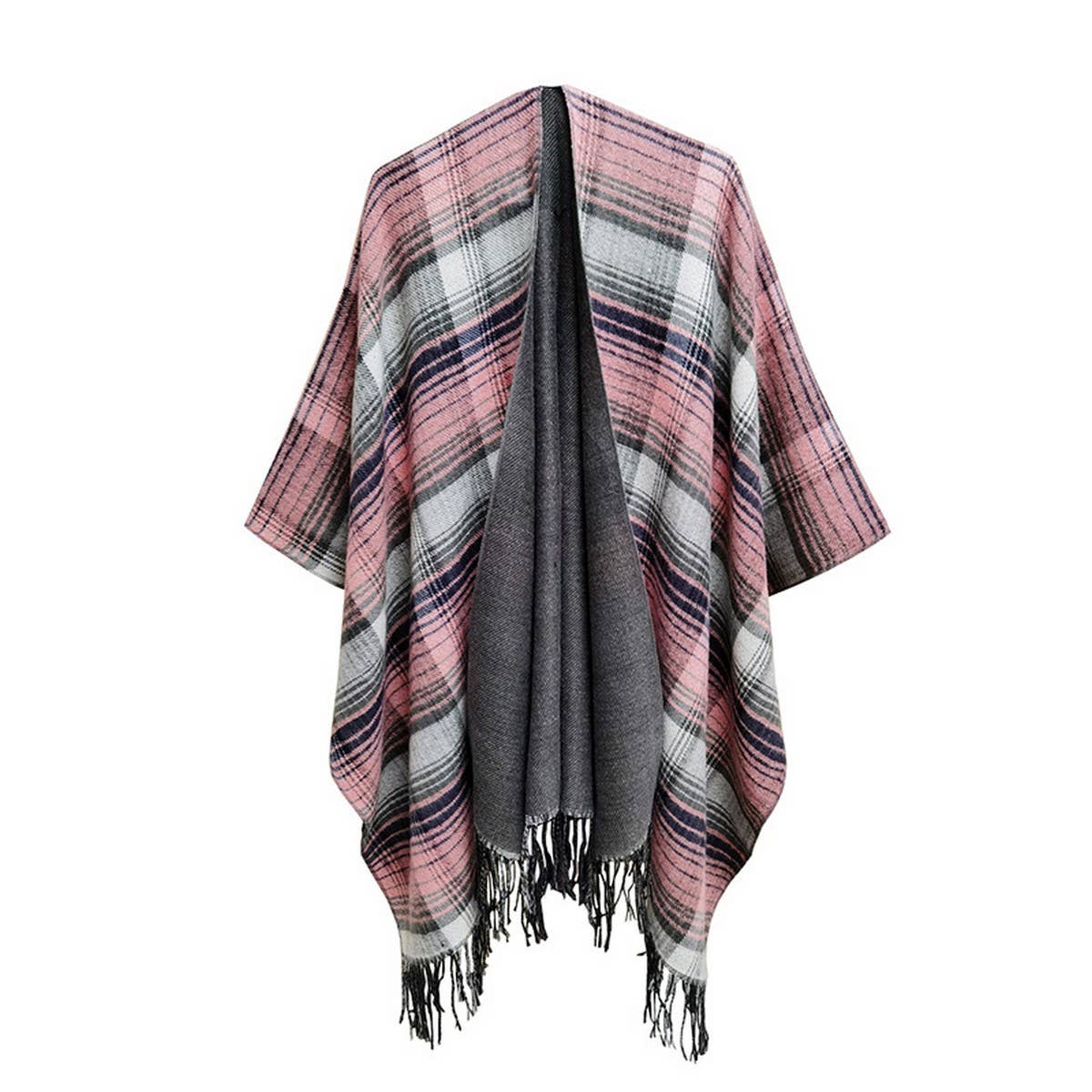 MULTI-COLOR SPLIT SHAWL CLOAK WITH GRADIENT LINES