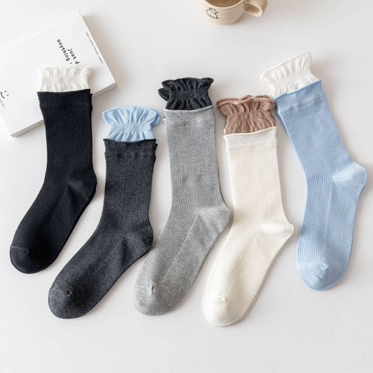 WOMEN'S CONTRAST COLOR CURLED COTTON SOCKS