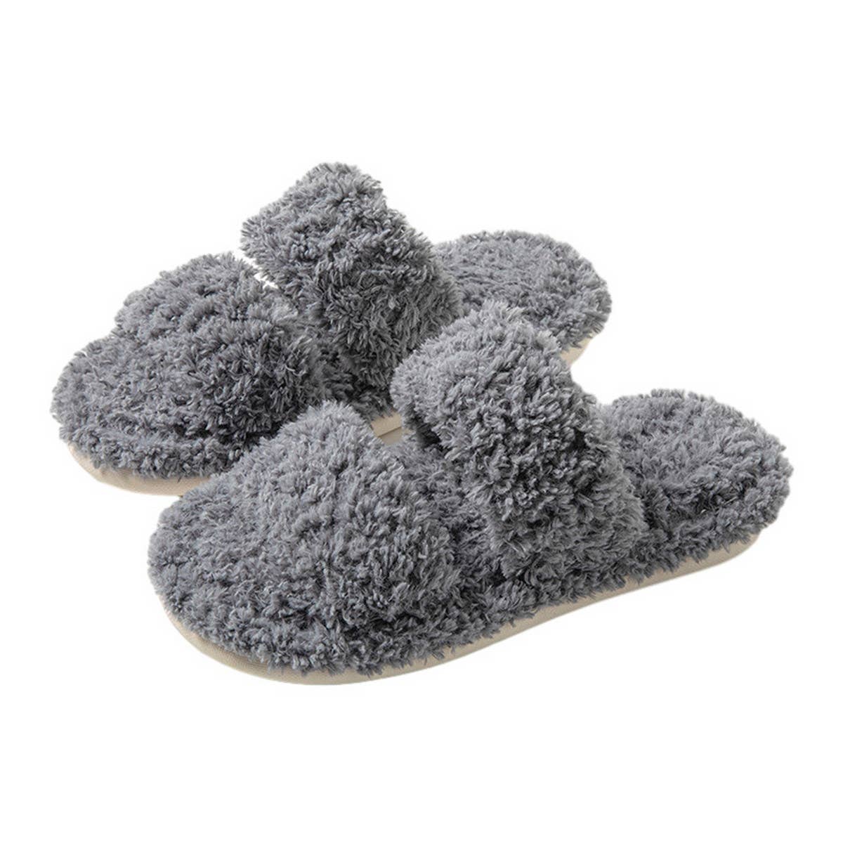 HOME CURLY INDOOR OPEN FUR SLIPPERS