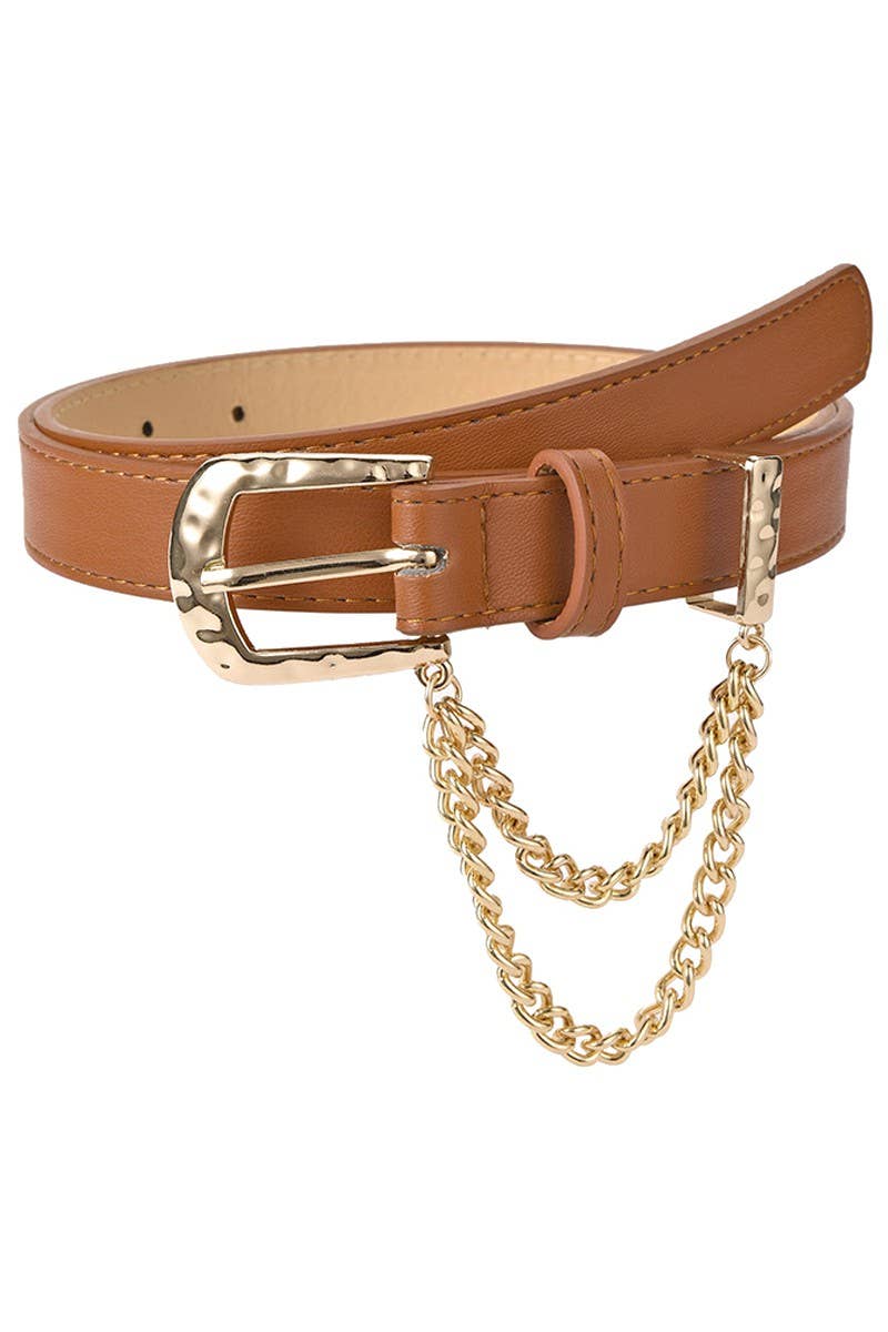 CUBAN CHAIN DETAIL SOLID REGULAR LEATHER BELT_CWABE031