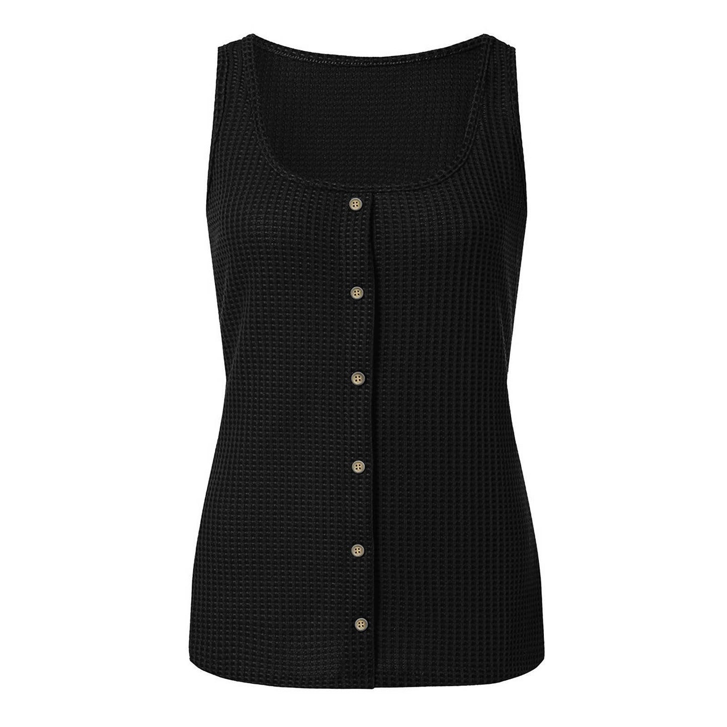 U NECK SOLID COLOR SLEEVELESS BREASTED VEST