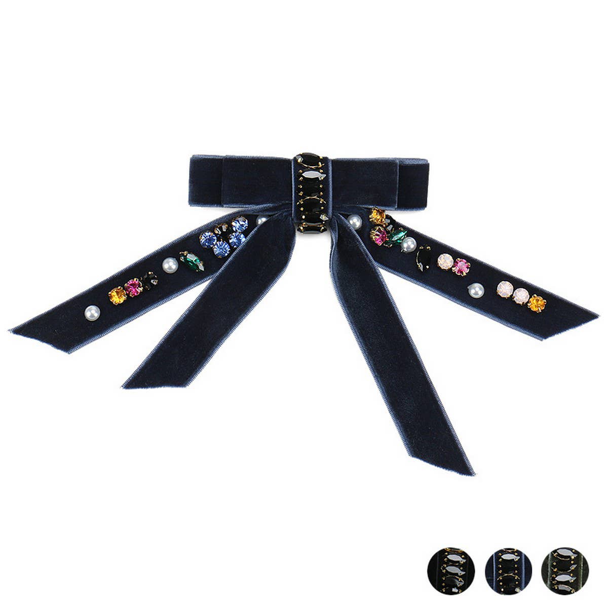 VELVET BOW PERSONALIZED DIAMOND PEARL HAIRPIN