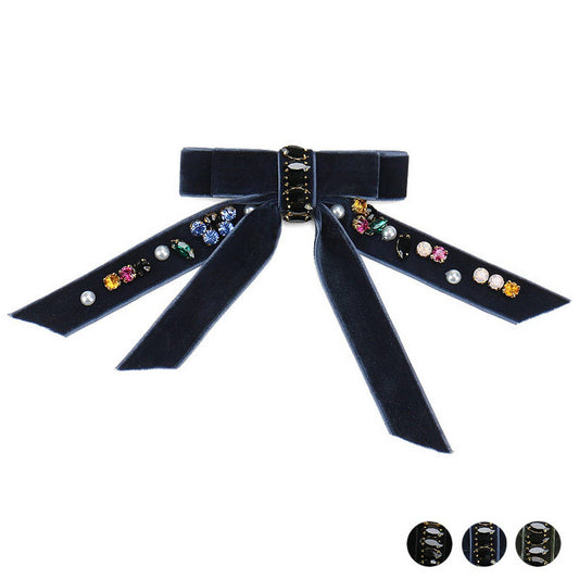 VELVET BOW PERSONALIZED DIAMOND PEARL HAIRPIN