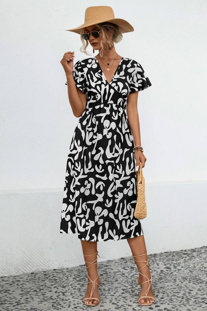 CWDSD7114_SUMMER COMFORTABLE CASUAL V-NECK DRESS