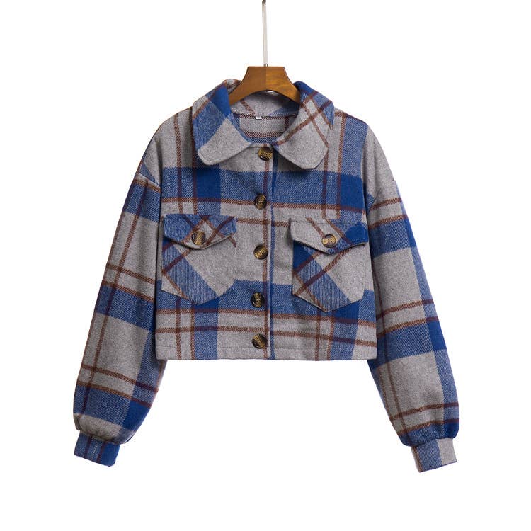 SLIM-FIT PLAID CROPPED SWEATER JACKET