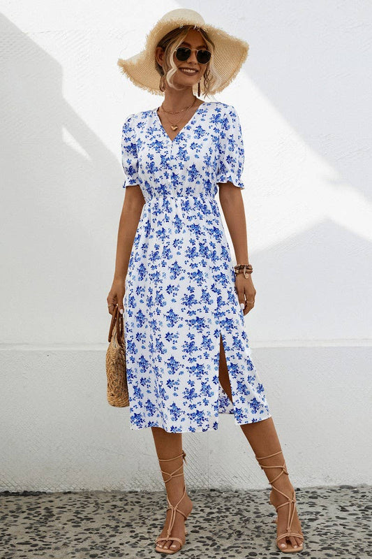 CWDSD4908_CASUAL V-NECK PRINTED DRESS