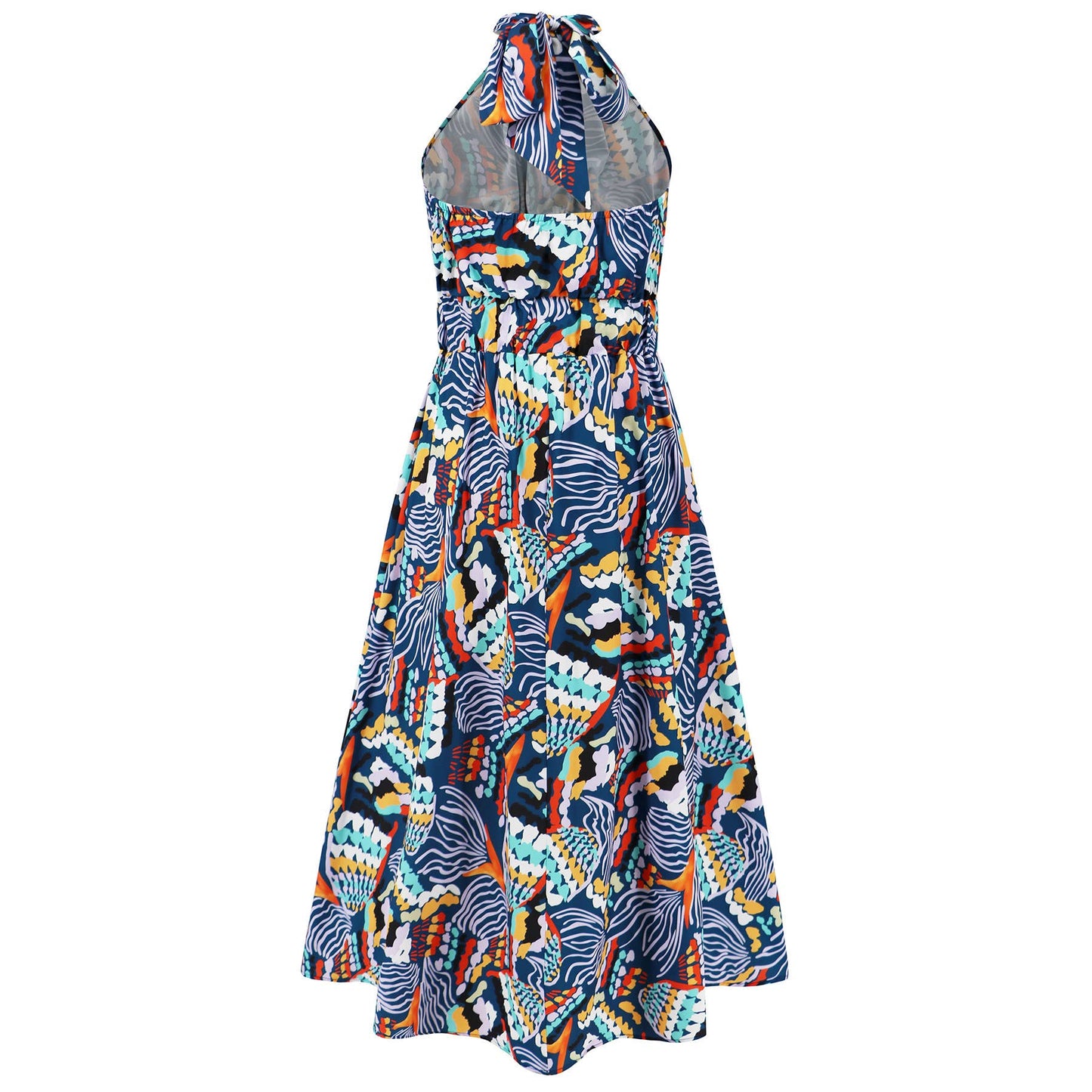 Sleeveless Halter Neck Printed Midi Dress