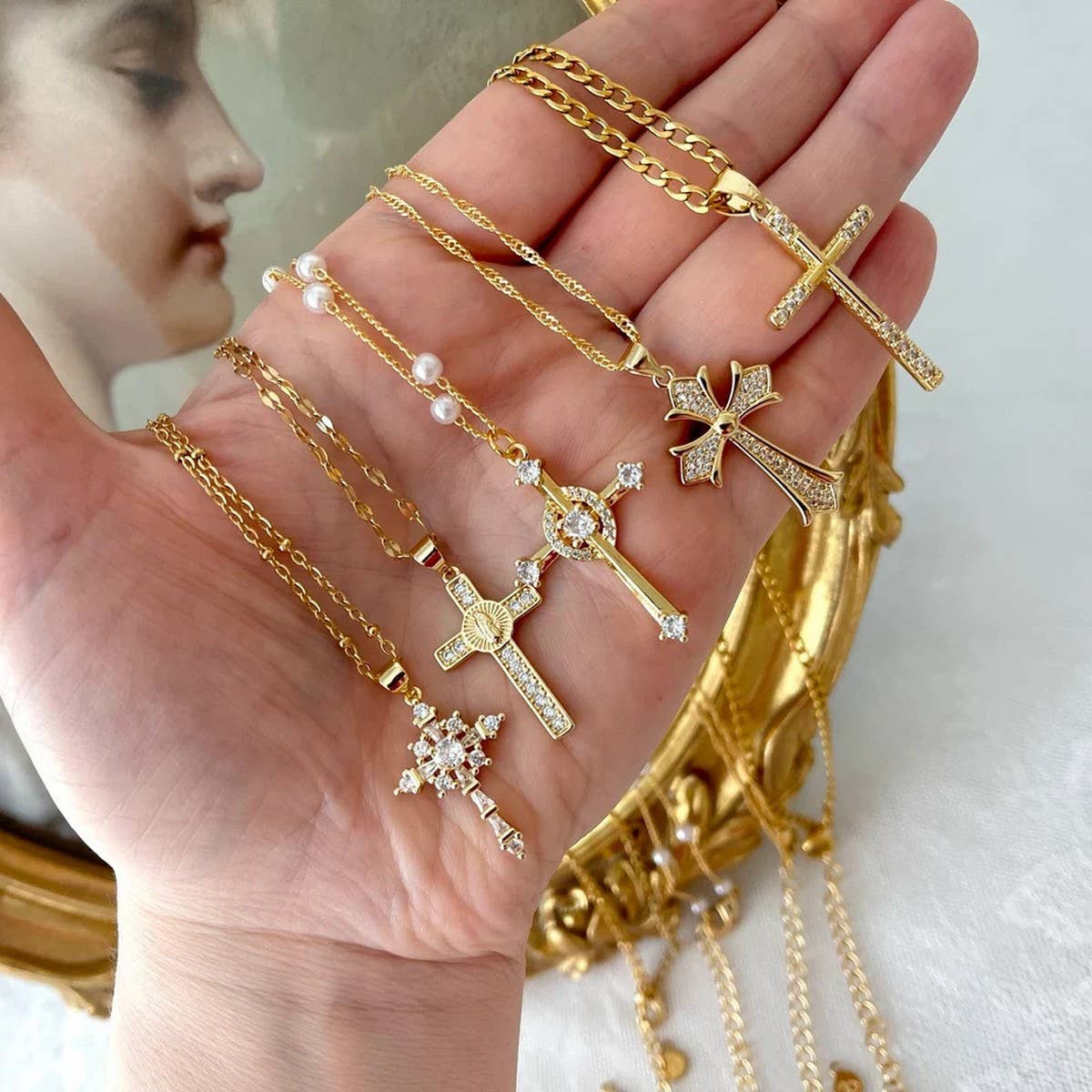 NEW CREATIVE MINIMALIST CROSS ROSE NECKLACE