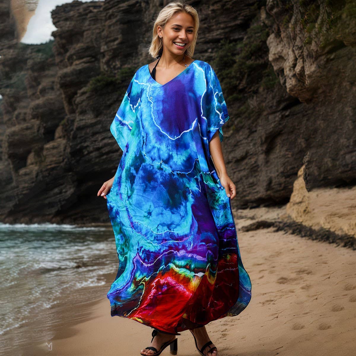 Rayon Tie-Dye Beach Kimono Cover-Up Robe_CWMM6154