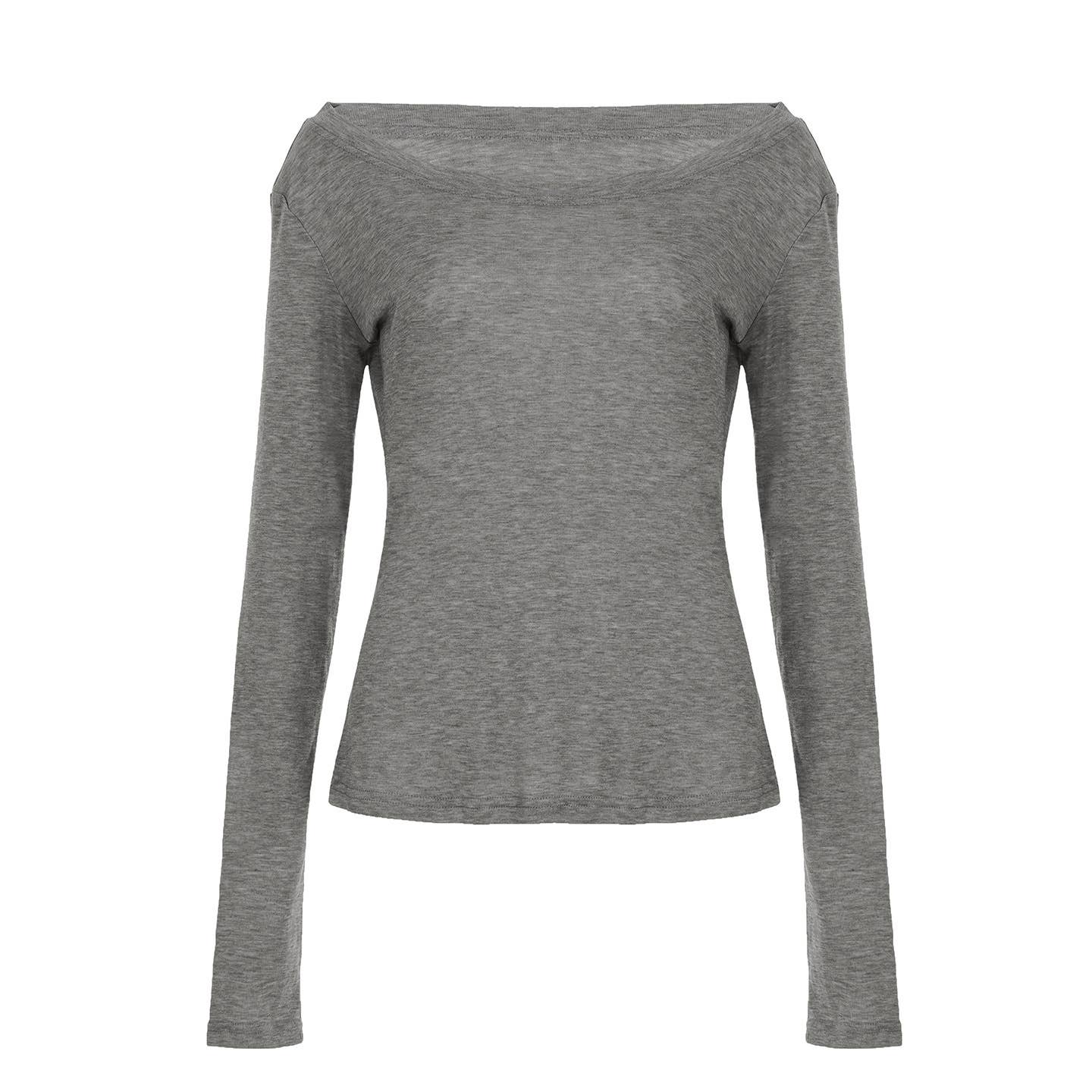 Simple long-sleeved semi-transparent blouse