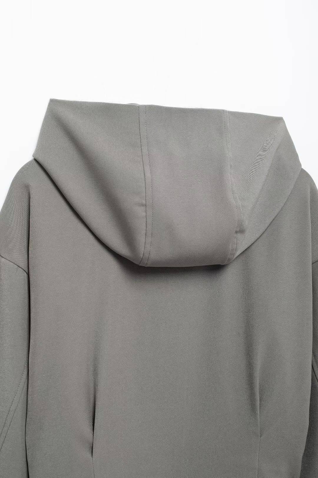 SOLID COLOR HOODED JACKET ZIPPER COAT